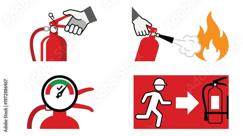 Detailed step-by-step guide on fire extinguisher usage, maintenance, and emergency exit procedures for fire safety awareness.