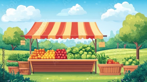 Colorful Farmers Market Stall Bursting With Fresh Produce