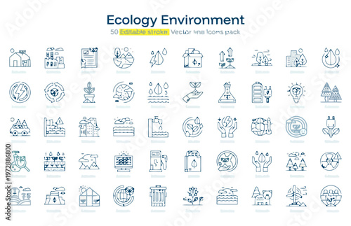 Ecology and Environment Line Icon Set for Sustainable Development
