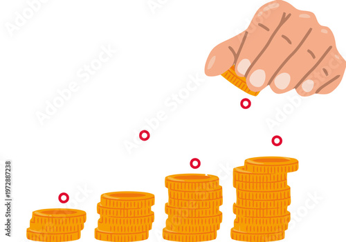 Hand Adding Coin to Increasing Stacks for Financial Growth