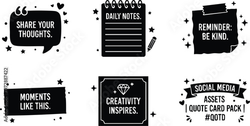 Black and white motivational quote cards and daily notes spiral notebook vector art