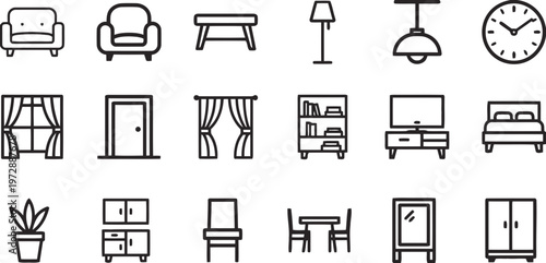 Set of Furniture and Home Interior Line Icons
