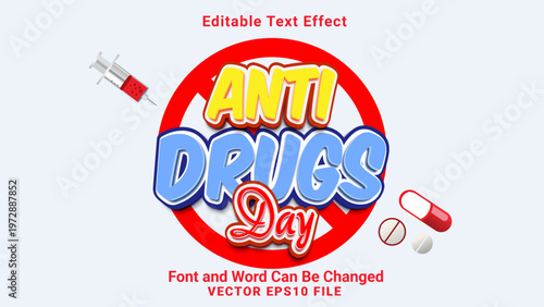 3d editable anti drugs cartoon style text effect