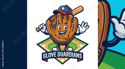 Cartoon Baseball Glove Character.