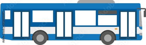 Blue and white bus vehicle.