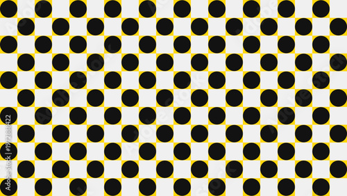 Geometric Harmony: A rhythmic, patterned composition of black circles set upon a yellow grid, creating a visually compelling backdrop.