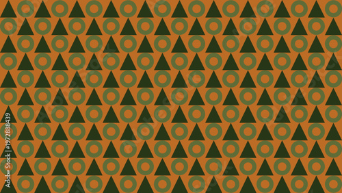 Geometric Harmony: A vibrant abstract pattern of triangles and circles repeat seamlessly, creating a visually stimulating design in warm tones.