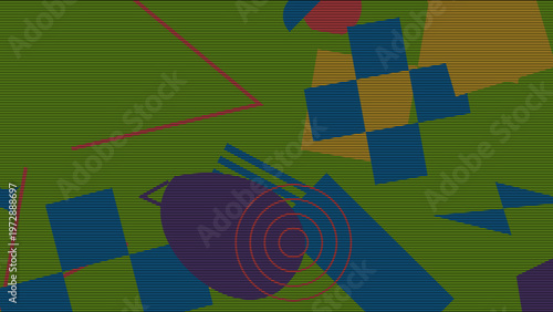 Abstract Geometric Harmony: A vibrant abstract composition of various geometric shapes and colors, creating a visually stimulating and artistic image.