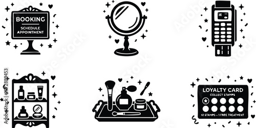 Black and white beauty booking appointment loyalty card makeup products vector art
