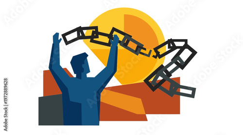 Man Breaking Chains Vector Illustration of Freedom and Liberty