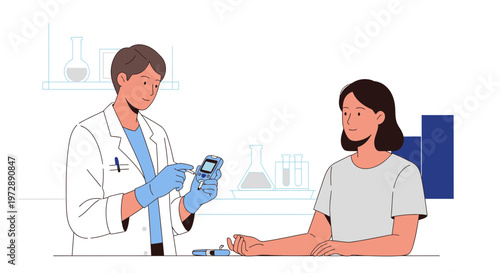 Doctor checking blood sugar level of a patient with a glucometer in a clinic