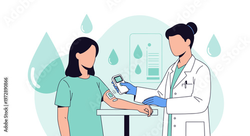 Doctor checking patient's blood glucose level with glucometer, medical checkup, healthcare concept