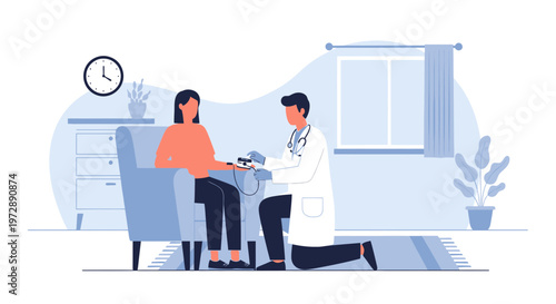 Doctor checking patient's blood oxygen level at home, medical check-up, healthcare concept