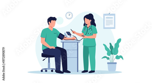 Doctor checking patient's blood pressure in clinic, healthcare concept