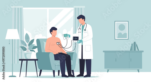 Doctor checking patient's blood pressure at home, medical check-up, healthcare concept