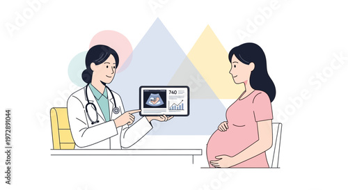 Doctor showing ultrasound to pregnant woman, healthcare, pregnancy, medical check-up