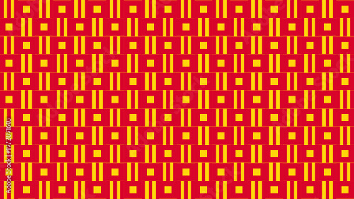Geometric Pattern in Red and Yellow: A vibrant composition of red and yellow geometric shapes interlocks to create a repeating pattern, showcasing a blend of visual harmony and design.