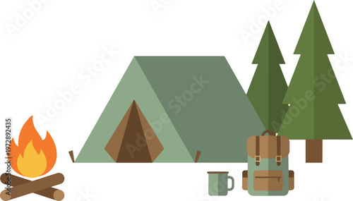 Camping Tent with Campfire.