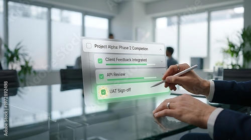 Hands interacting with virtual interface.