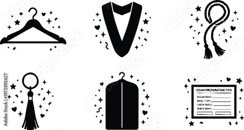 Black and white cap gown hanging tassel and preparation tips vector art