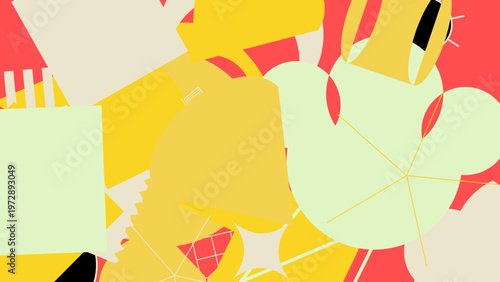 Dynamic Geometric Composition: A vibrant abstract composition pulsates with energy, showcasing a medley of playful geometric shapes and lively colors.