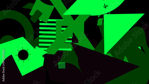 Dynamic Geometric Composition: An abstract arrangement of dynamic geometric shapes, showcasing a vibrant color palette, conveying energy and modernity. 