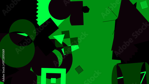 Geometric Abstraction: A captivating composition of shapes and forms in a vibrant green palette creates a dynamic and modern visual experience.