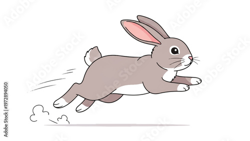 Cute Cartoon Rabbit Running Fast.