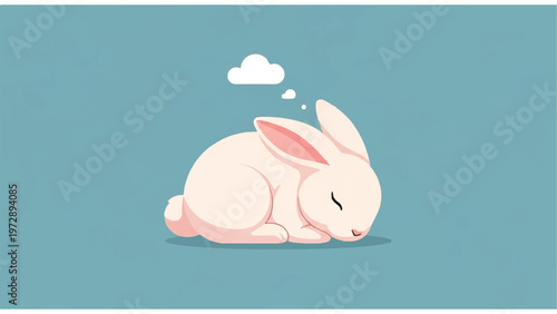 Cute white rabbit sleeping peacefully.