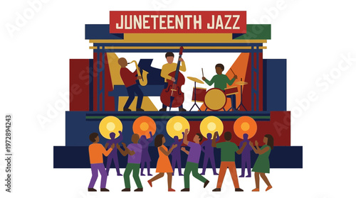 Juneteenth Jazz Celebration Illustration with Live Band and Audience