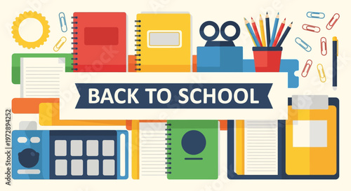 Back to school colorful supplies.