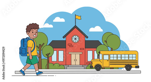 Boy Walking to School With Backpack.