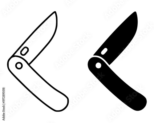 Pocket knife minimalist icon, in outline and silhouette design, isolated on transparent background