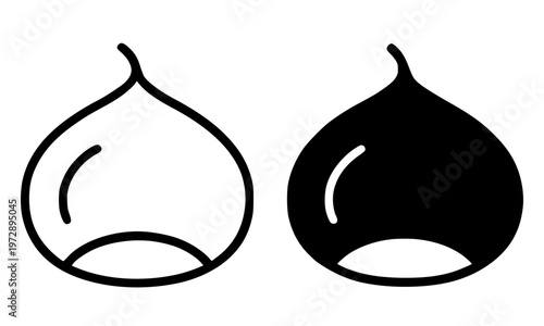 Chestnut minimalist icon, in outline and silhouette design, isolated on transparent background