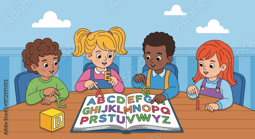 Children sitting at a table learning.