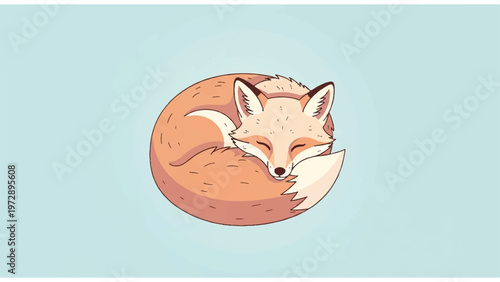Cute Cartoon Sleeping Fox Closeup.