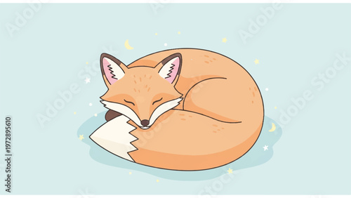 Cute cartoon sleeping orange fox.