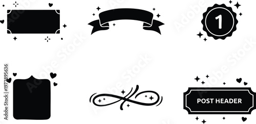 Black decorative frames ribbons and ornamental swirls vector art collection