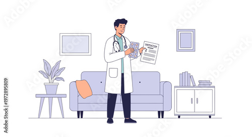 Doctor holding medical documents in a modern clinic office, consulting patient