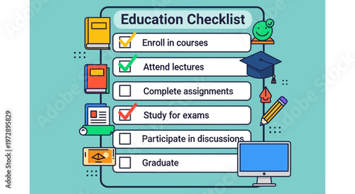 Education Checklist Items Icons List.