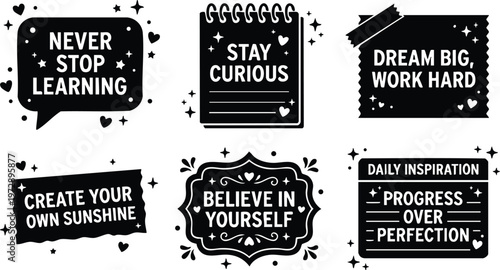 Motivational quotes in black and white decorative frames vector art