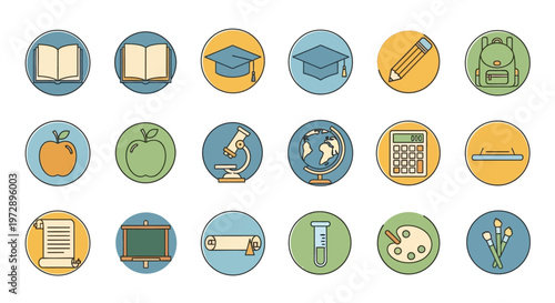 Education icons and learning symbols.
