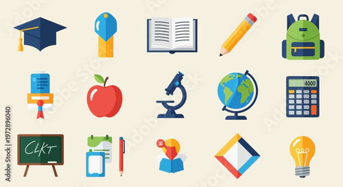 Education icons and school supplies.