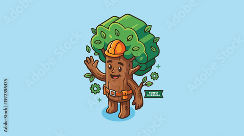Tree character in hard hat.