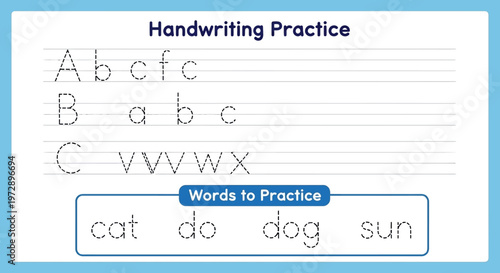 Handwriting Practice Sheet for Kids Education.