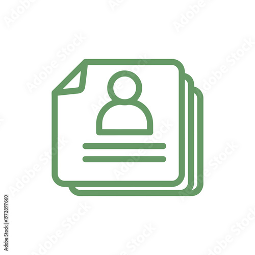 Green icon of a person's profile documents.
