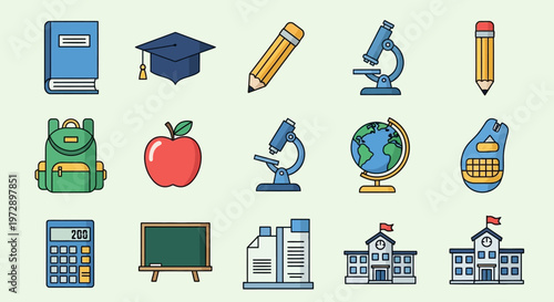 School education icons and objects.