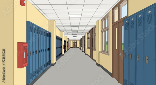 School Lockers in a Corridor.