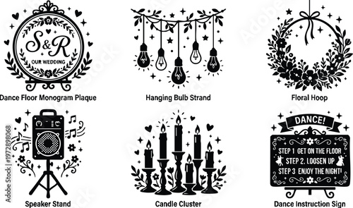 Black and white candle cluster with hearts and stars vector art