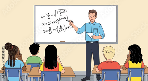 Teacher explaining math to students.